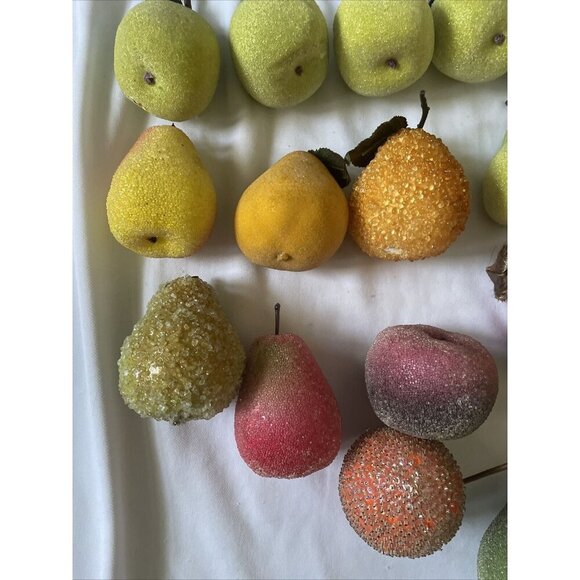 Artificial Glittered Fruit Assortment For Decorative Displays - Pears Apples Gra - Picture 2 of 16